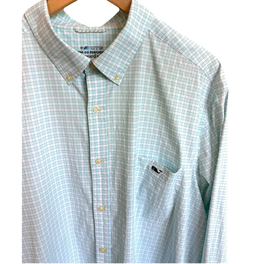 Vineyard Vines OTG Button Down Shirt 2XL Blue On The Go Gingham Performance